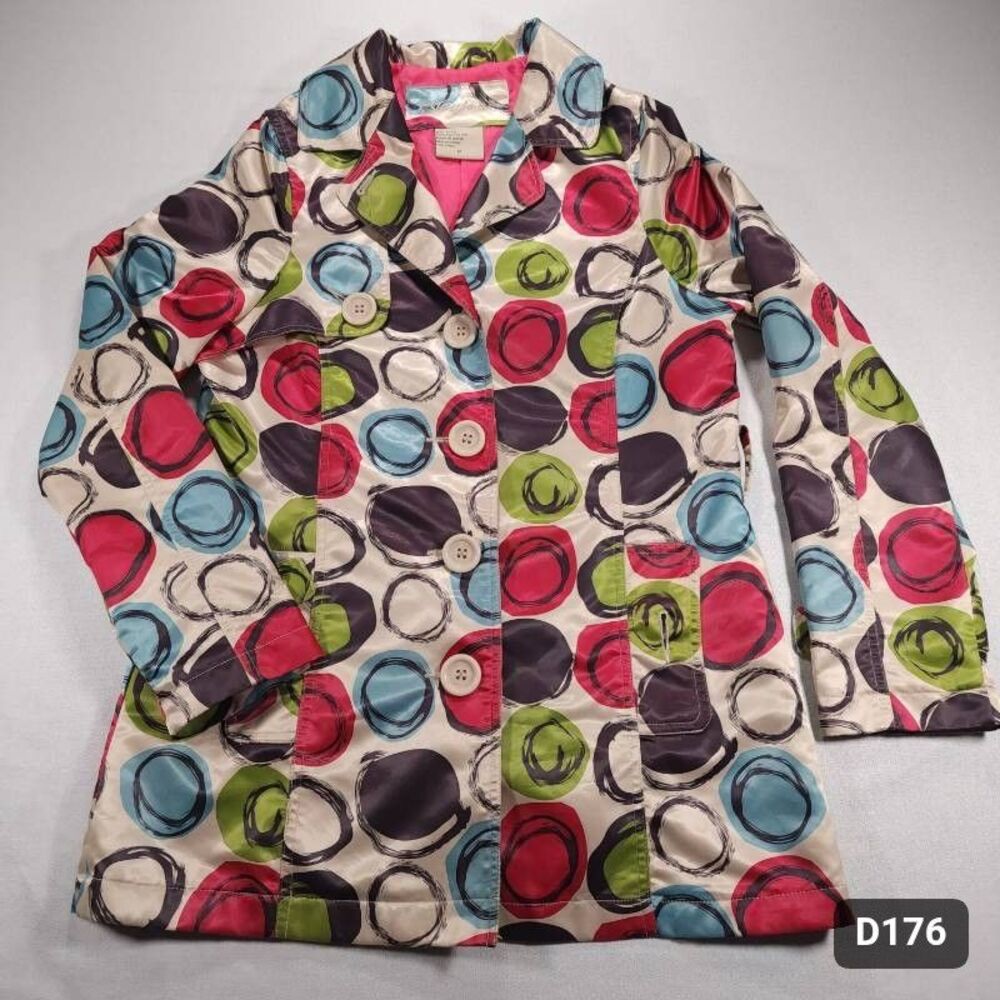 Jou Jou Vintage 1990s Colorful Circle Print Trench Coat Womens M Good Condition